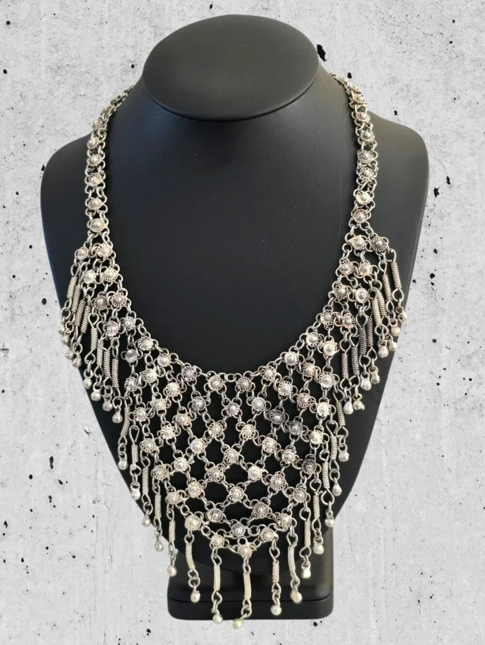 Vintage Tribal Gypsy Chainmail Bib Necklace